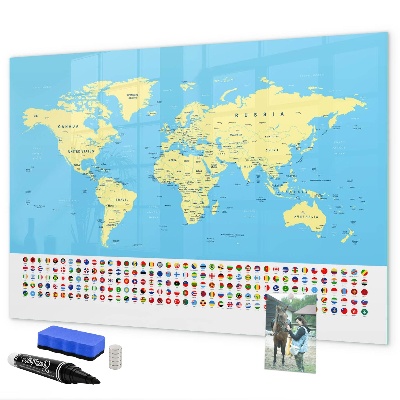 Magnetická psací tabule Mapa světa s místy, kde se daly pořídit fotografie