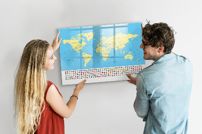 Magnetická psací tabule Mapa světa s místy, kde se daly pořídit fotografie