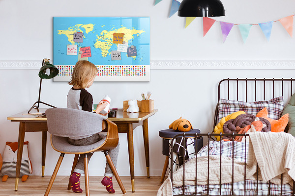 Magnetická psací tabule Mapa světa s místy, kde se daly pořídit fotografie