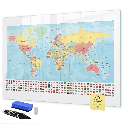 Popisovatelná magnetická tabule Mapa světa s místy k označení
