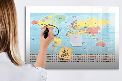 Popisovatelná magnetická tabule Mapa světa s místy k označení