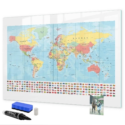 Popisovatelná magnetická tabule Mapa světa s místy k označení
