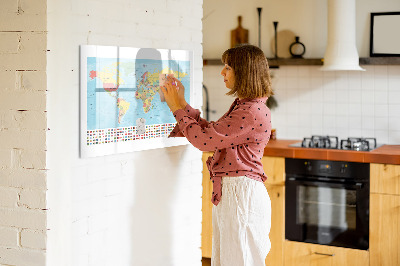 Popisovatelná magnetická tabule Mapa světa s místy k označení