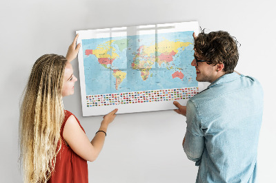 Popisovatelná magnetická tabule Mapa světa s místy k označení