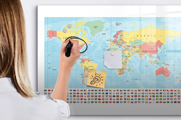 Popisovatelná magnetická tabule Mapa světa s místy k označení