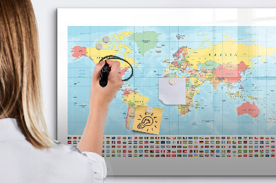 Popisovatelná magnetická tabule Mapa světa s místy k označení