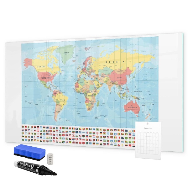 Popisovatelná magnetická tabule Mapa světa s místy k označení