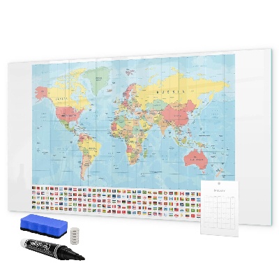 Popisovatelná magnetická tabule Mapa světa s místy k označení