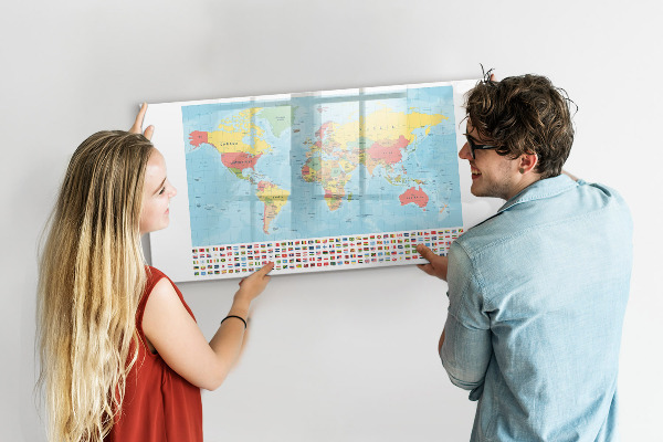 Popisovatelná magnetická tabule Mapa světa s místy k označení