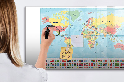 Popisovatelná magnetická tabule Mapa světa s místy k označení