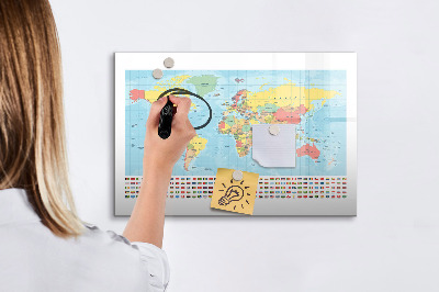 Popisovatelná magnetická tabule Mapa světa s místy k označení