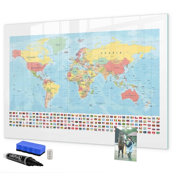 Popisovatelná magnetická tabule Mapa světa s místy k označení
