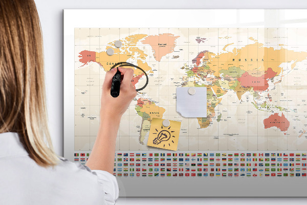 Magnetická psací tabule Mapa světa pro personalizaci fotografií