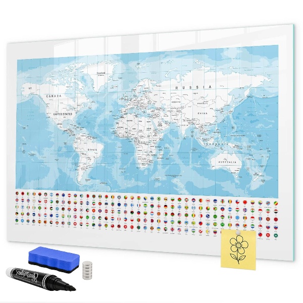 Popisovatelná magnetická tabule Mapa světa s místy k označení