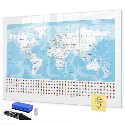 Popisovatelná magnetická tabule Mapa světa s místy k označení