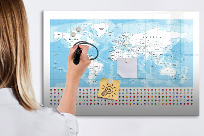 Popisovatelná magnetická tabule Mapa světa s místy k označení