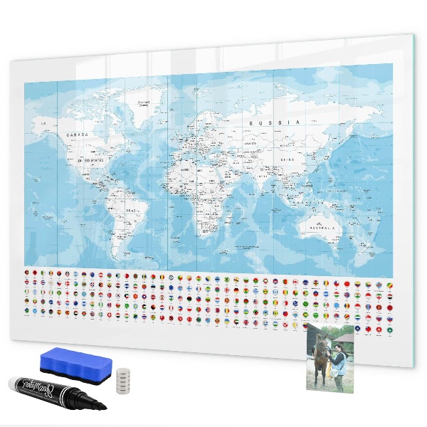 Popisovatelná magnetická tabule Mapa světa s místy k označení