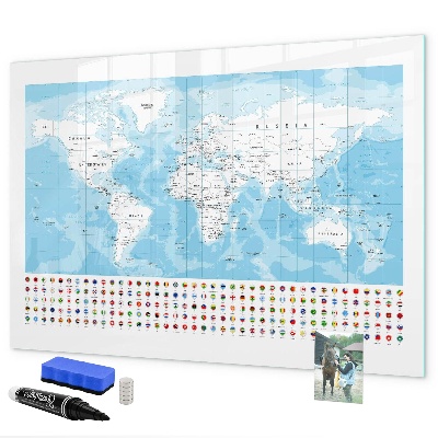 Popisovatelná magnetická tabule Mapa světa s místy k označení