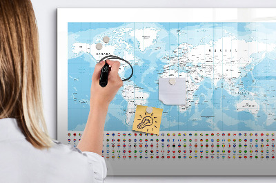Popisovatelná magnetická tabule Mapa světa s místy k označení