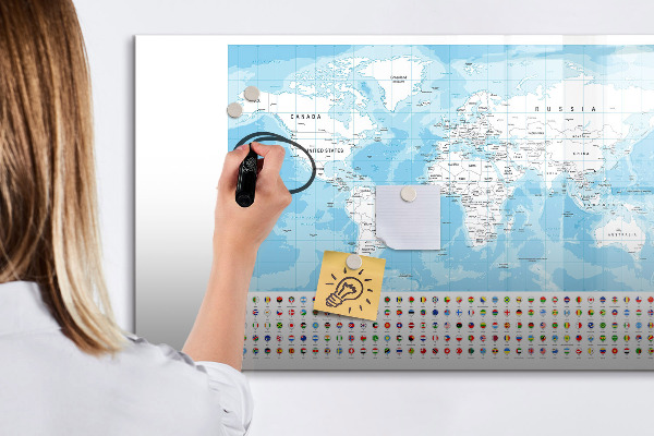 Popisovatelná magnetická tabule Mapa světa s místy k označení