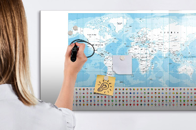 Popisovatelná magnetická tabule Mapa světa s místy k označení