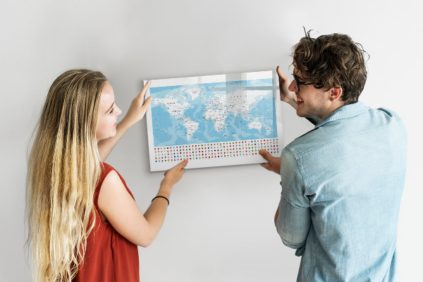 Popisovatelná magnetická tabule Mapa světa s místy k označení