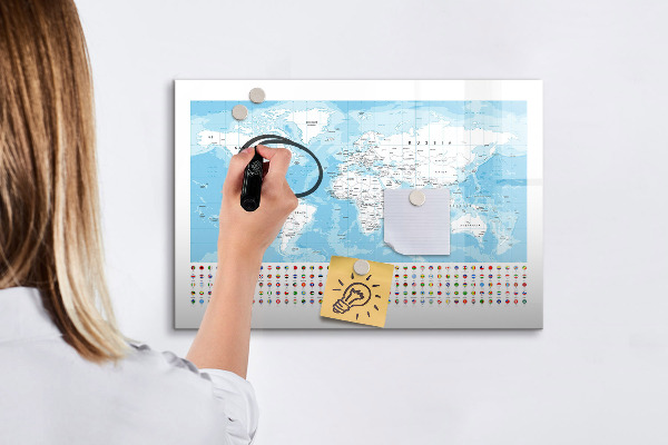 Popisovatelná magnetická tabule Mapa světa s místy k označení
