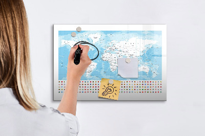Popisovatelná magnetická tabule Mapa světa s místy k označení