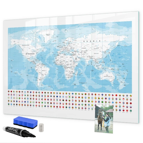 Popisovatelná magnetická tabule Mapa světa s místy k označení
