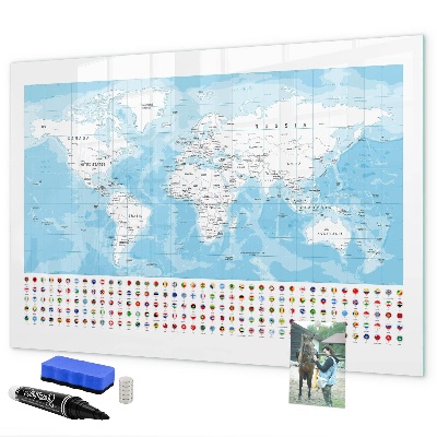 Popisovatelná magnetická tabule Mapa světa s místy k označení