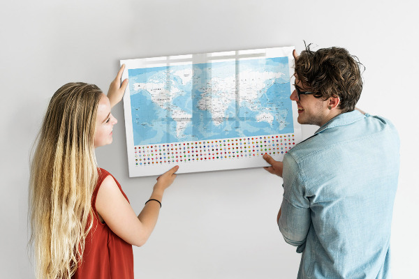 Popisovatelná magnetická tabule Mapa světa s místy k označení