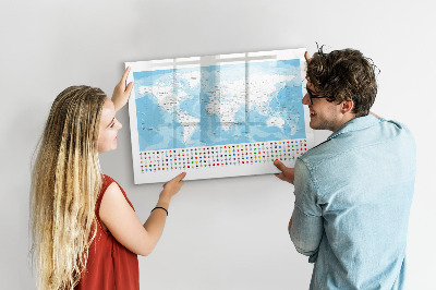 Popisovatelná magnetická tabule Mapa světa s místy k označení