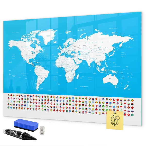 Popisovatelná magnetická tabule Mapa světa s místy, kde se daly pořídit fotografie
