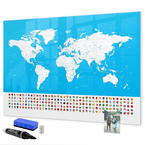 Popisovatelná magnetická tabule Mapa světa s místy, kde se daly pořídit fotografie