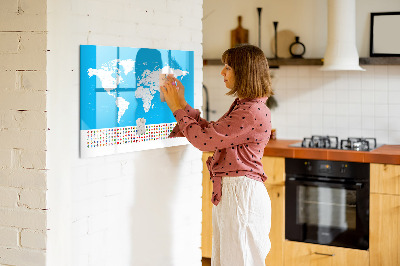 Popisovatelná magnetická tabule Mapa světa s místy, kde se daly pořídit fotografie