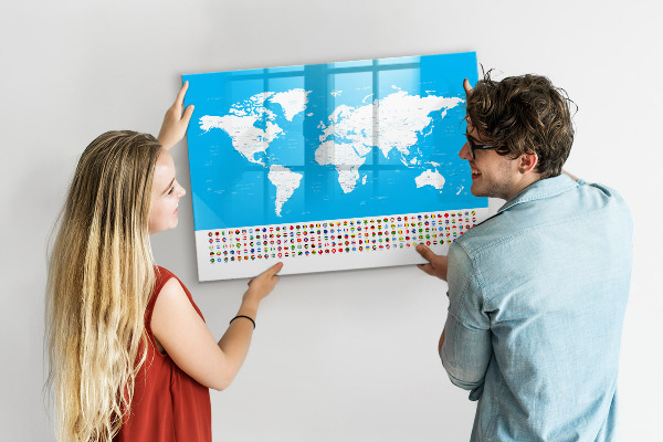 Popisovatelná magnetická tabule Mapa světa s místy, kde se daly pořídit fotografie