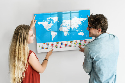 Popisovatelná magnetická tabule Mapa světa s místy, kde se daly pořídit fotografie