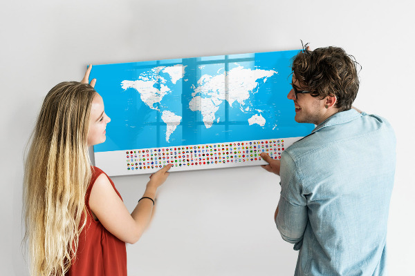 Popisovatelná magnetická tabule Mapa světa s místy, kde se daly pořídit fotografie