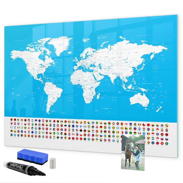 Popisovatelná magnetická tabule Mapa světa s místy, kde se daly pořídit fotografie