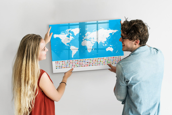 Popisovatelná magnetická tabule Mapa světa s místy, kde se daly pořídit fotografie