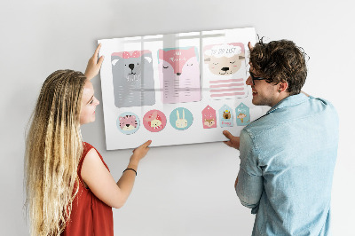 Popisovatelná magnetická tabule Barevný diář se zvířecími motivy