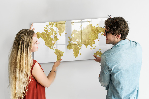 Popisovatelná magnetická tabule Mapa světa s prostorem pro fotografie