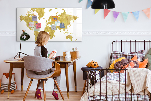 Popisovatelná magnetická tabule Mapa světa s prostorem pro fotografie
