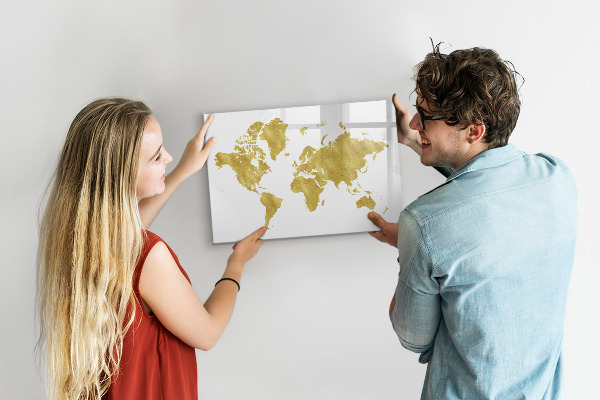 Popisovatelná magnetická tabule Mapa světa s prostorem pro fotografie