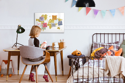 Popisovatelná magnetická tabule Mapa světa s prostorem pro fotografie