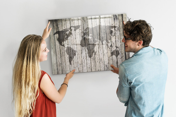 Popisovatelná magnetická tabule Mapa světa s prostorem pro fotografie