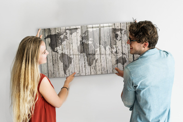 Popisovatelná magnetická tabule Mapa světa s prostorem pro fotografie