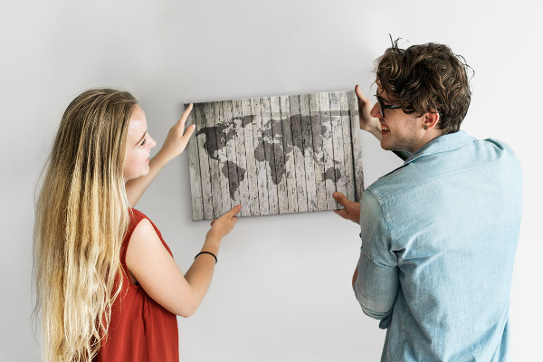 Popisovatelná magnetická tabule Mapa světa s prostorem pro fotografie
