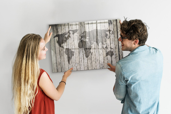 Popisovatelná magnetická tabule Mapa světa s prostorem pro fotografie