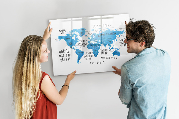 Magnetická psací tabule Mapa světa pro personalizaci fotografií